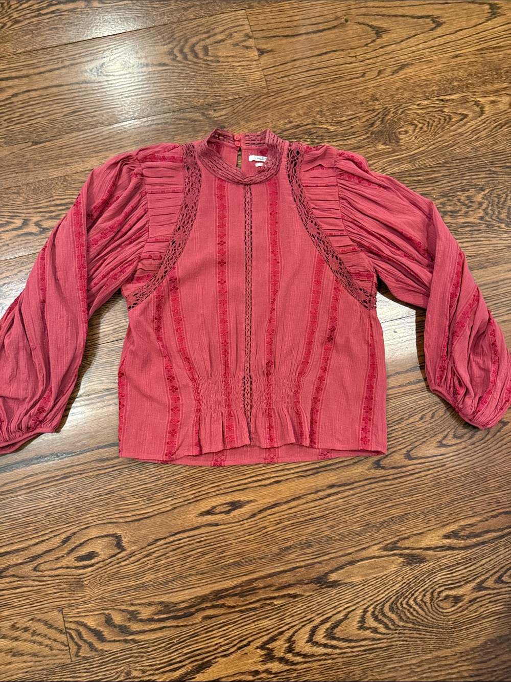 Isabel Marant burgendy Lace-Inset Long-Sleeve Blouse